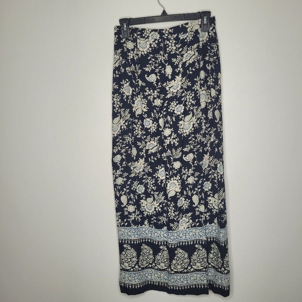 Vintage y2k blue white dark boho wrap style midi maxi cottage modest skirt 6